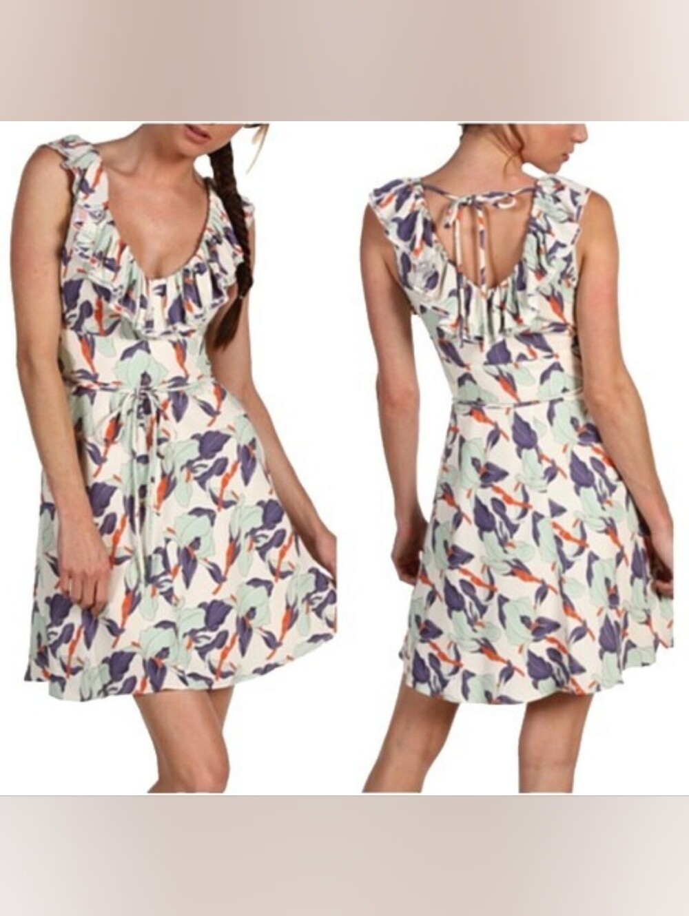Juicy Couture Floral Ruffle Tie-Back Mini Dress Size 8 Summer Boho A-Line